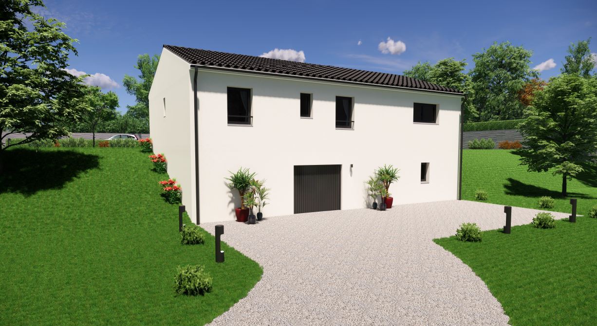 Illustration du modèle de maison Haumea : une demeure contemporaine et lumineuse, de plain-pied, d’une superficie de 100 m².